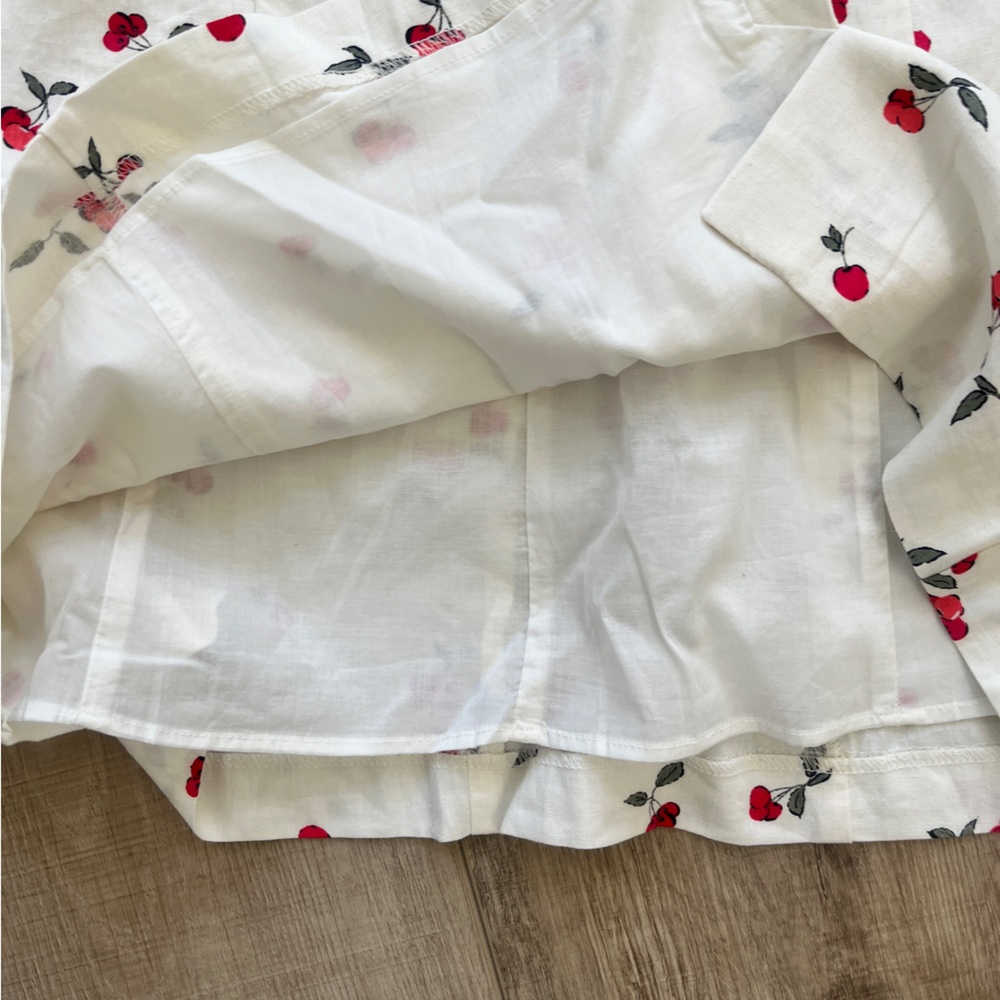 NWT GAP Linen Blwnd Cap Sleeve Mini Dress Back Zip Sz L CHERRIES off white $60 - Picture 7 of 12